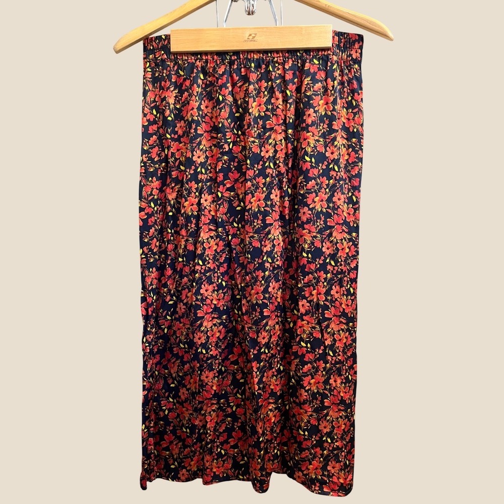Gap Midi Skirt Women Medium Navy Orange Floral Elastic Waist Back to School Work